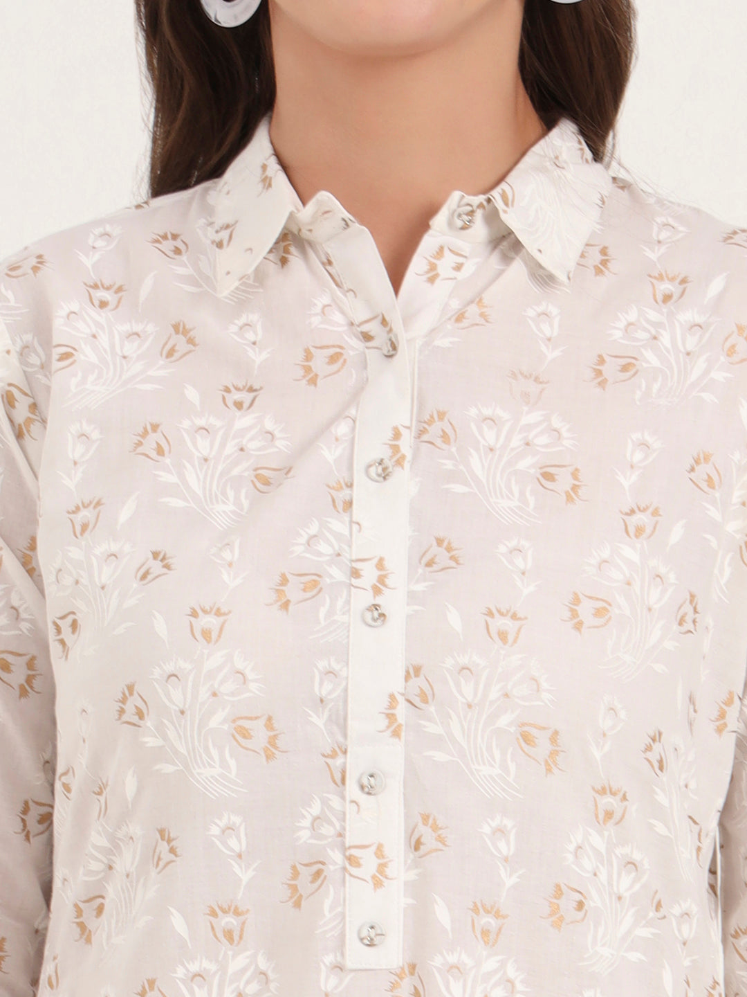 Divena White Floral Printed Cotton Kurta Pant Sets