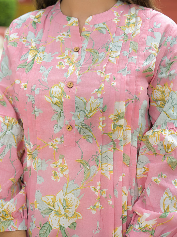 Divena Pink Floral Print Cotton Night suits Set