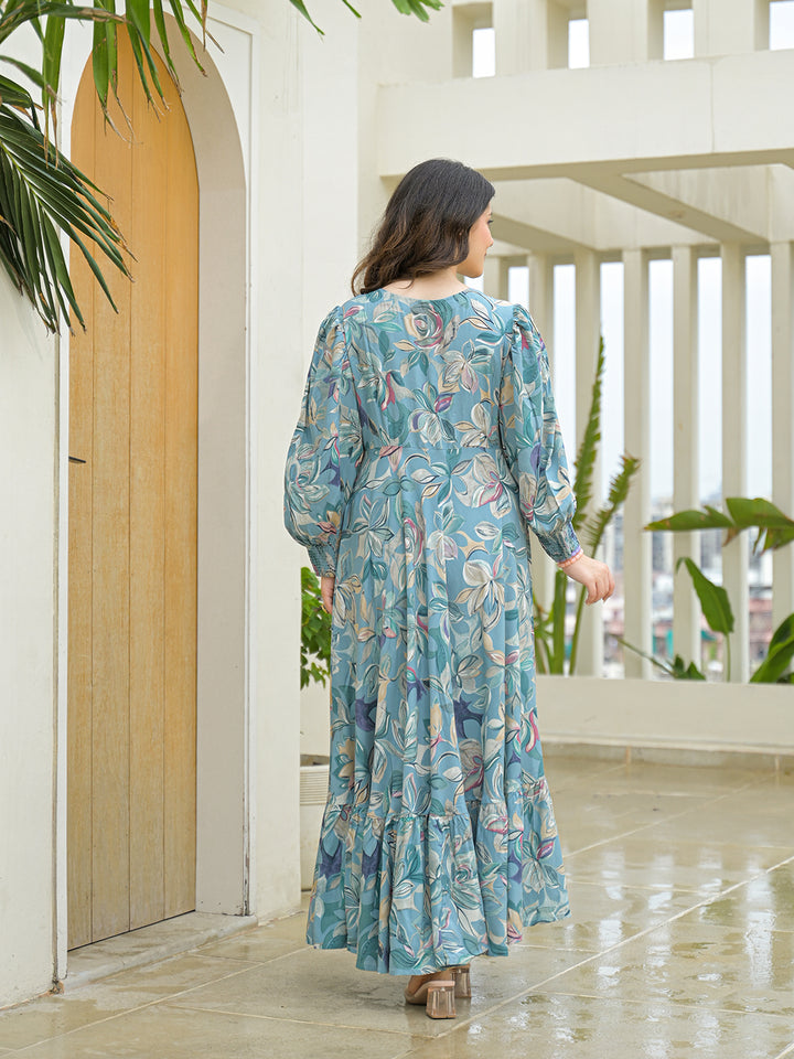 Divena Sky Blue Rayon Flare Dress