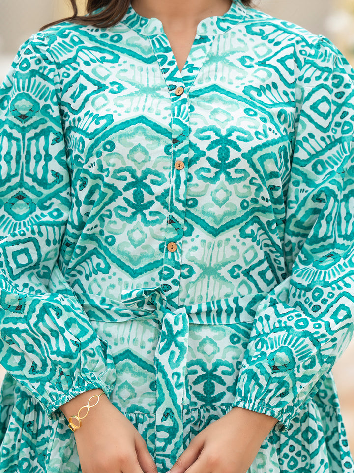 Divena Sea Green Cotton Midi Dress