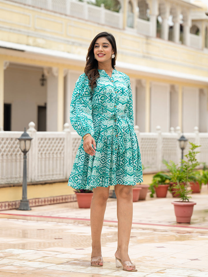 Divena Sea Green Cotton Midi Dress