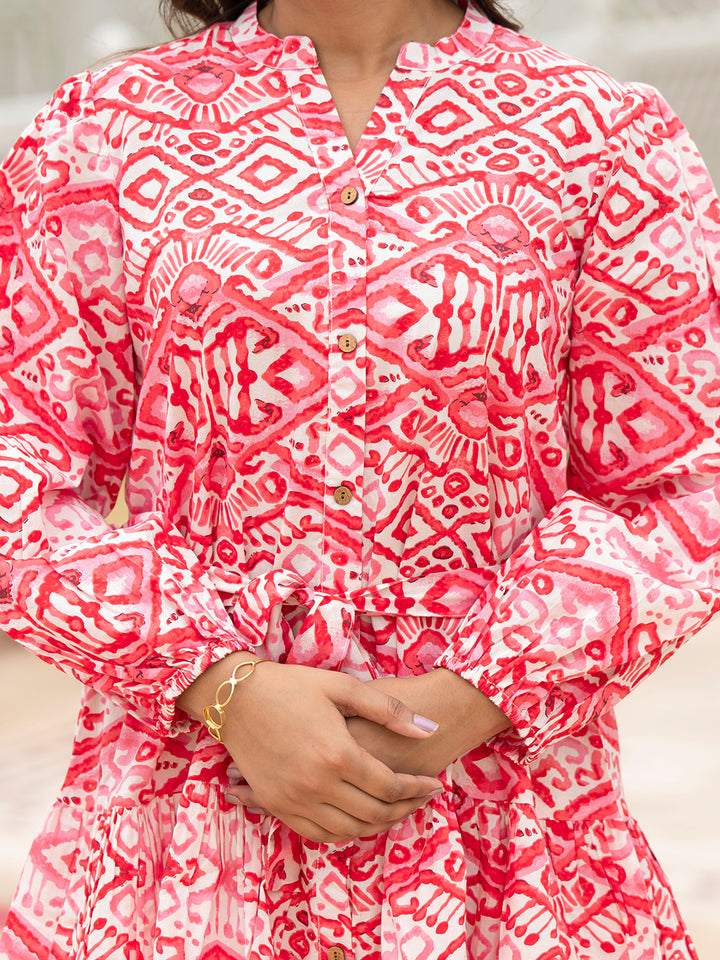 Divena Pink Cotton Midi Dress