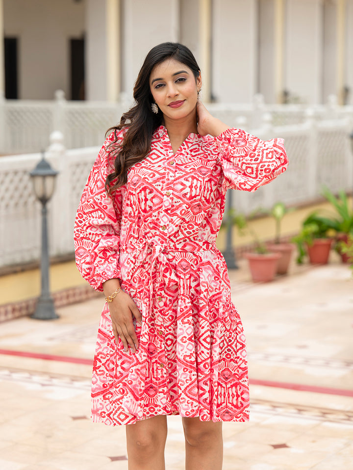 Divena Pink Cotton Midi Dress