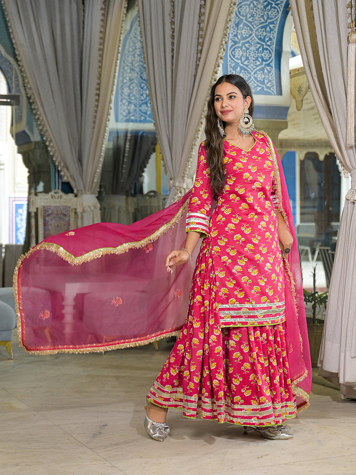 Divena Pink Cotton Kurti Lehenga Sets With Dupatta