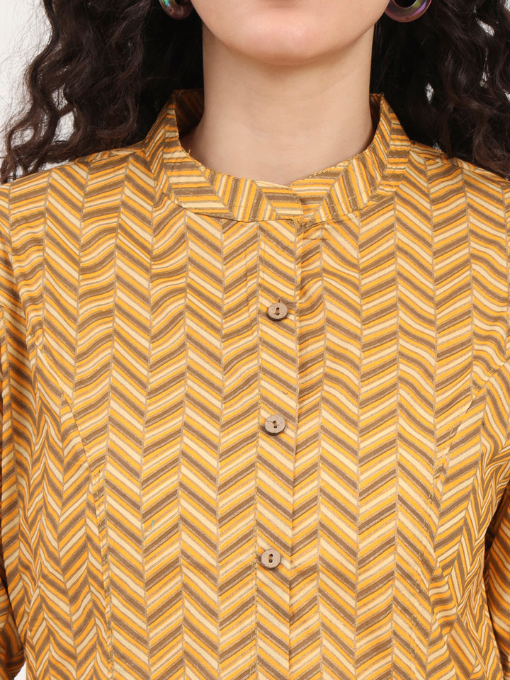 Divena Yellow Zigzag Printed Cotton Top