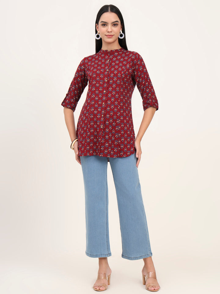 Divena Maroon Rayon A-Line Top
