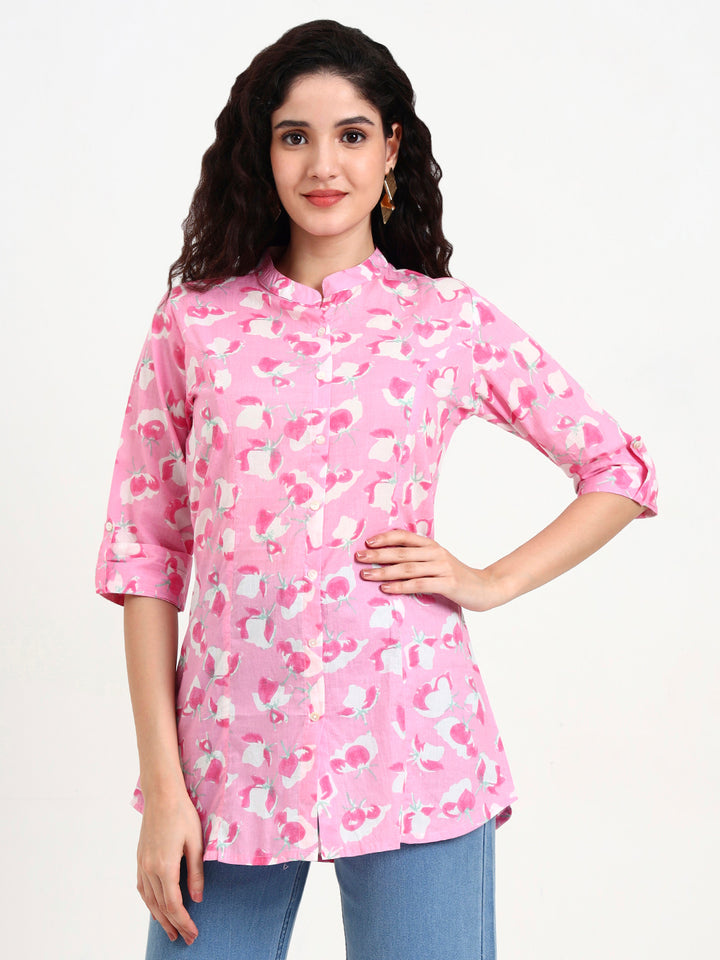 Divena Pink Floral Print Cotton Top