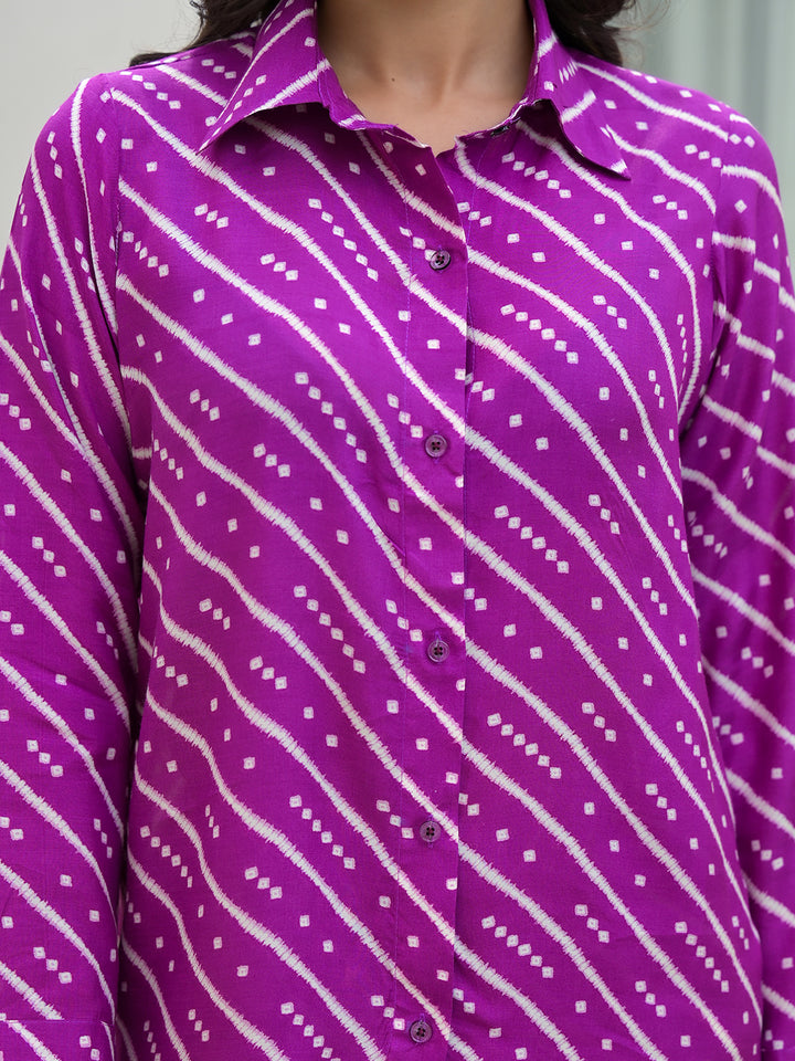 Divena Purple Stripes Shirt With Trousers Co-Ords