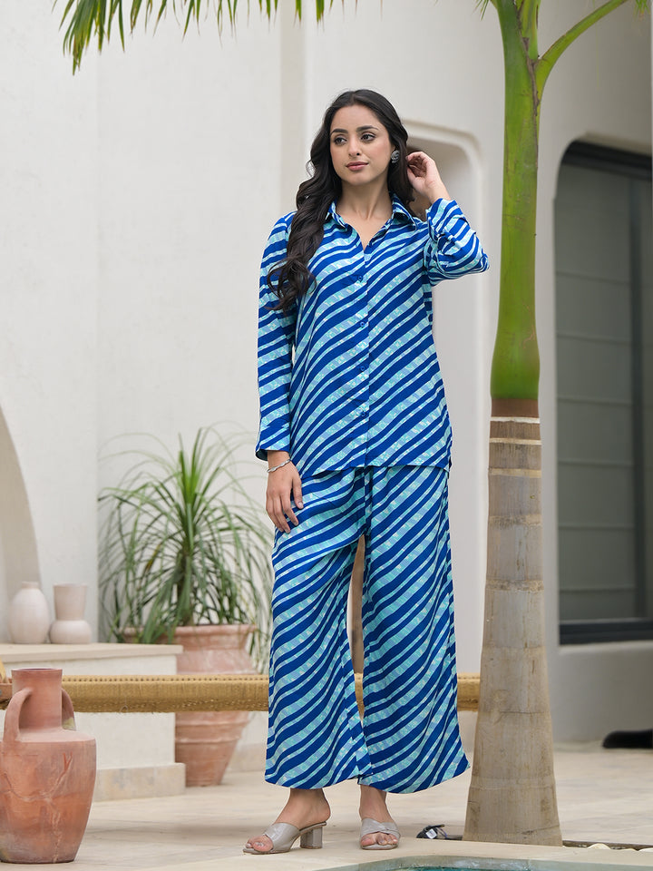 Divena Blue Stripes Shirt With Trousers Co-Ords