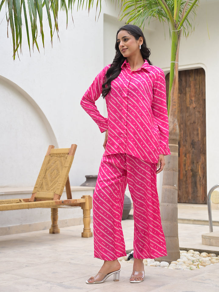 Divena Pink Striped Shirt With Trousers Co-Ords