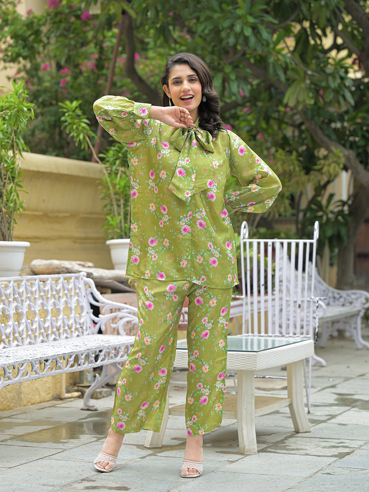 Divena Muslin Green Printed Co-ords Sets