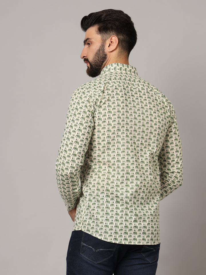 MILLENNIAL MEN Green Ethnic Motif Pure Cotton Regular Fit Casual Shirt