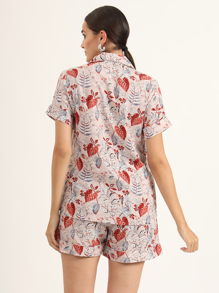 Divena Multicolour Floral Print Rayon Regular Short Night Suit