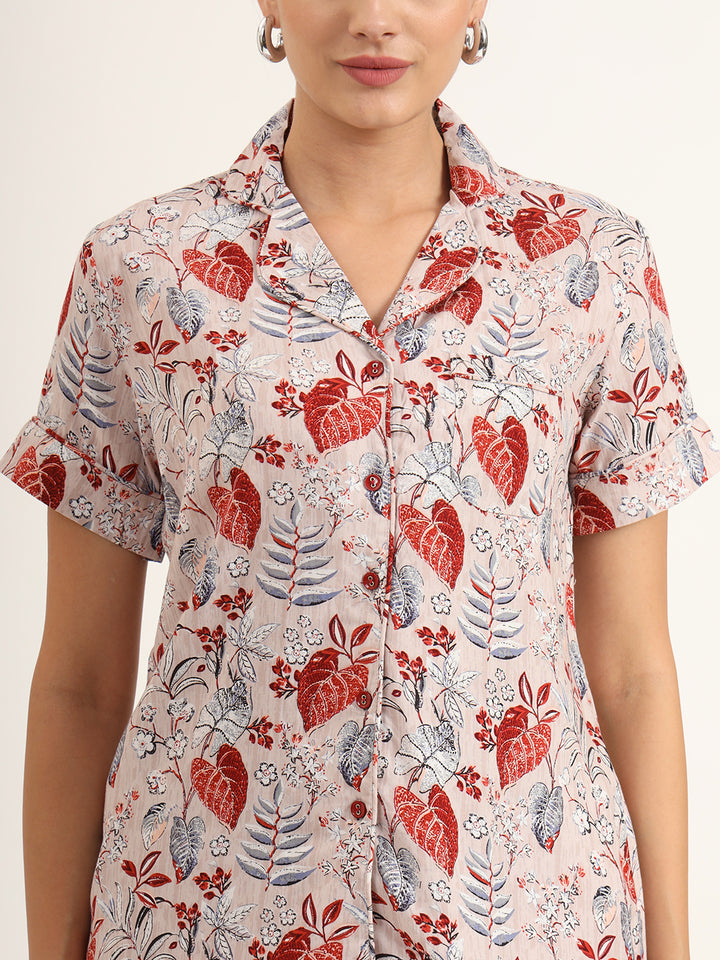 Divena Multicolour Floral Print Rayon Regular Short Night Suit