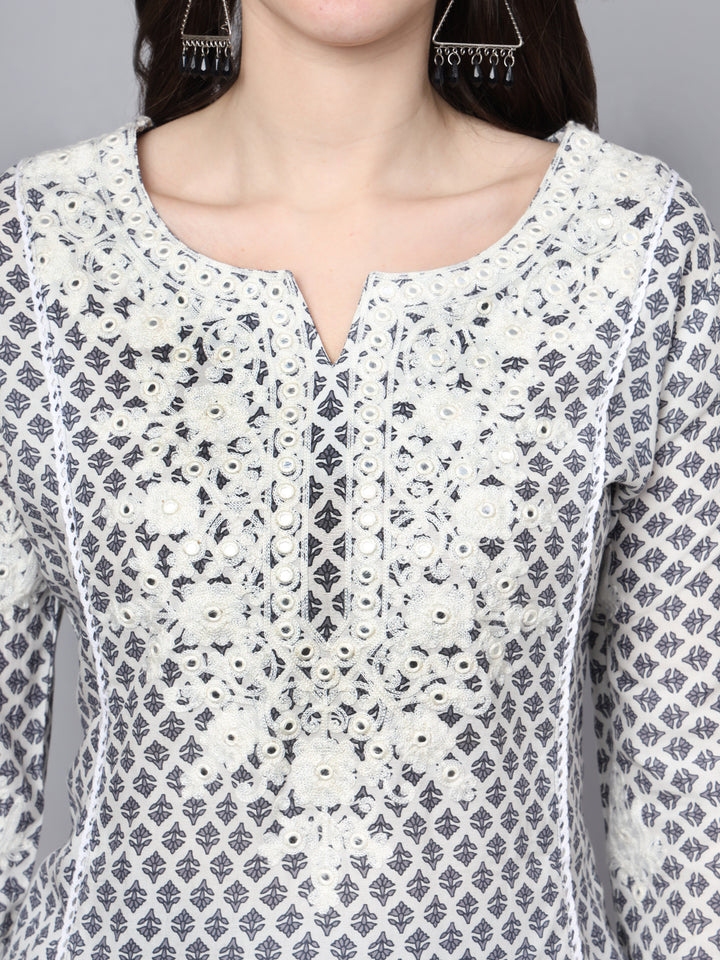 Divena White Blue Motif Print Rayon Kurta Palazzo Sets for Women