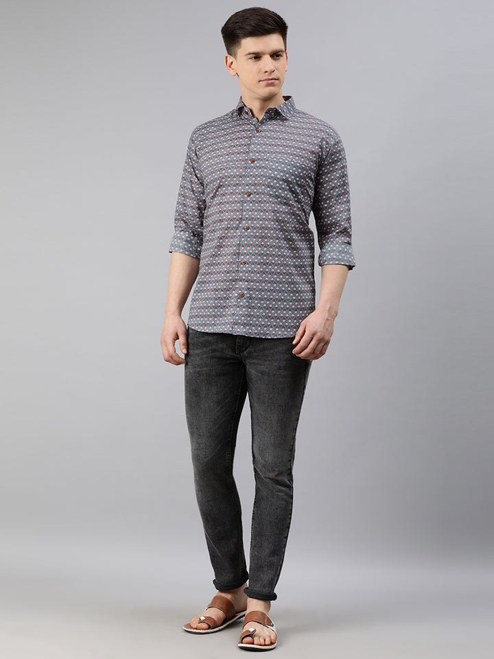 Millennial Men Grey Cotton  Full Sleeve  Shirt for Men-MMF0215