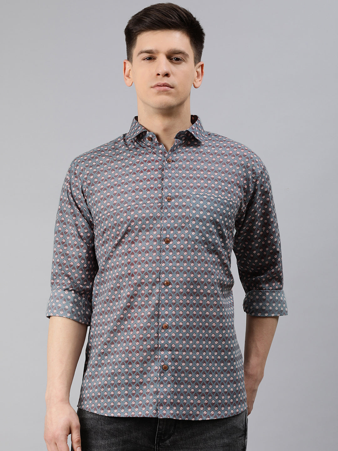 Millennial Men Grey Cotton  Full Sleeve  Shirt for Men-MMF0215