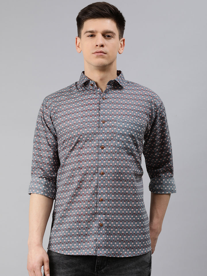 Millennial Men Grey Cotton  Full Sleeve  Shirt for Men-MMF0215