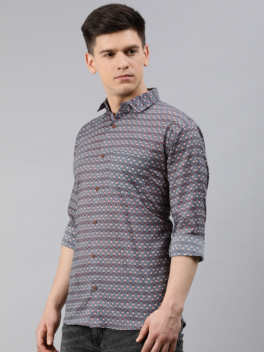 Millennial Men Grey Cotton  Full Sleeve  Shirt for Men-MMF0215