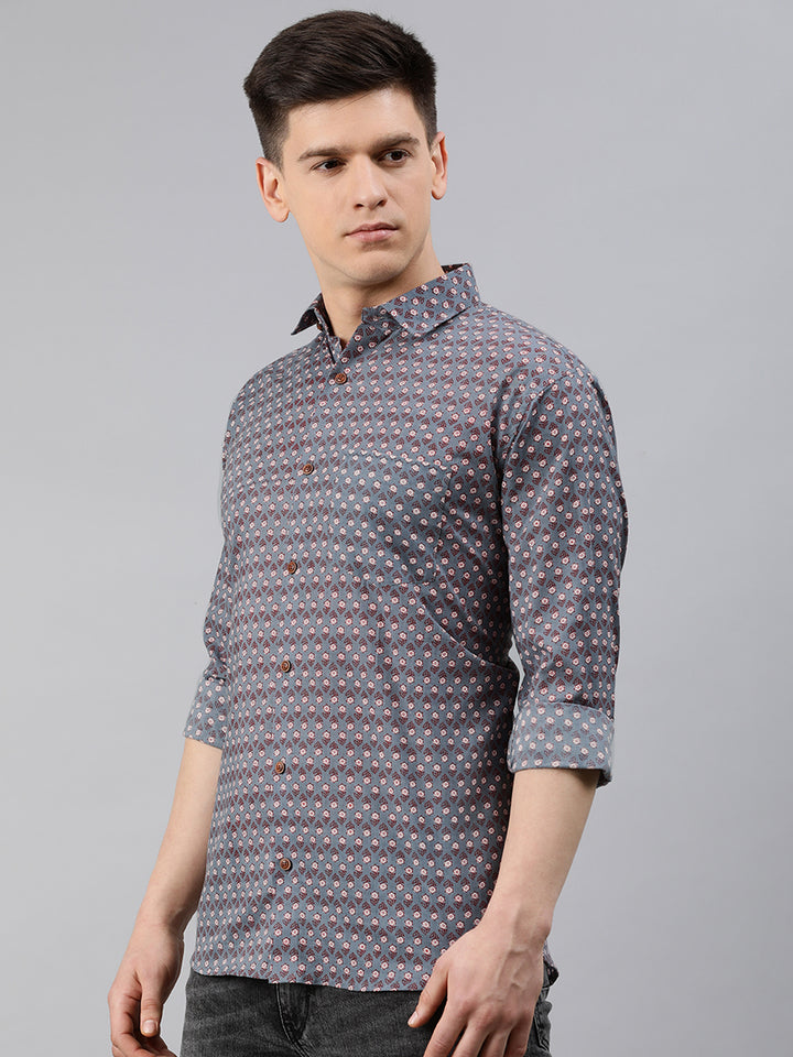Millennial Men Grey Cotton  Full Sleeve  Shirt for Men-MMF0215