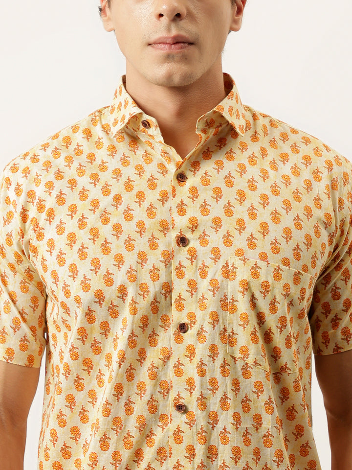 Millennial Men yellow Printed Cotton Half Sleeve Shirts