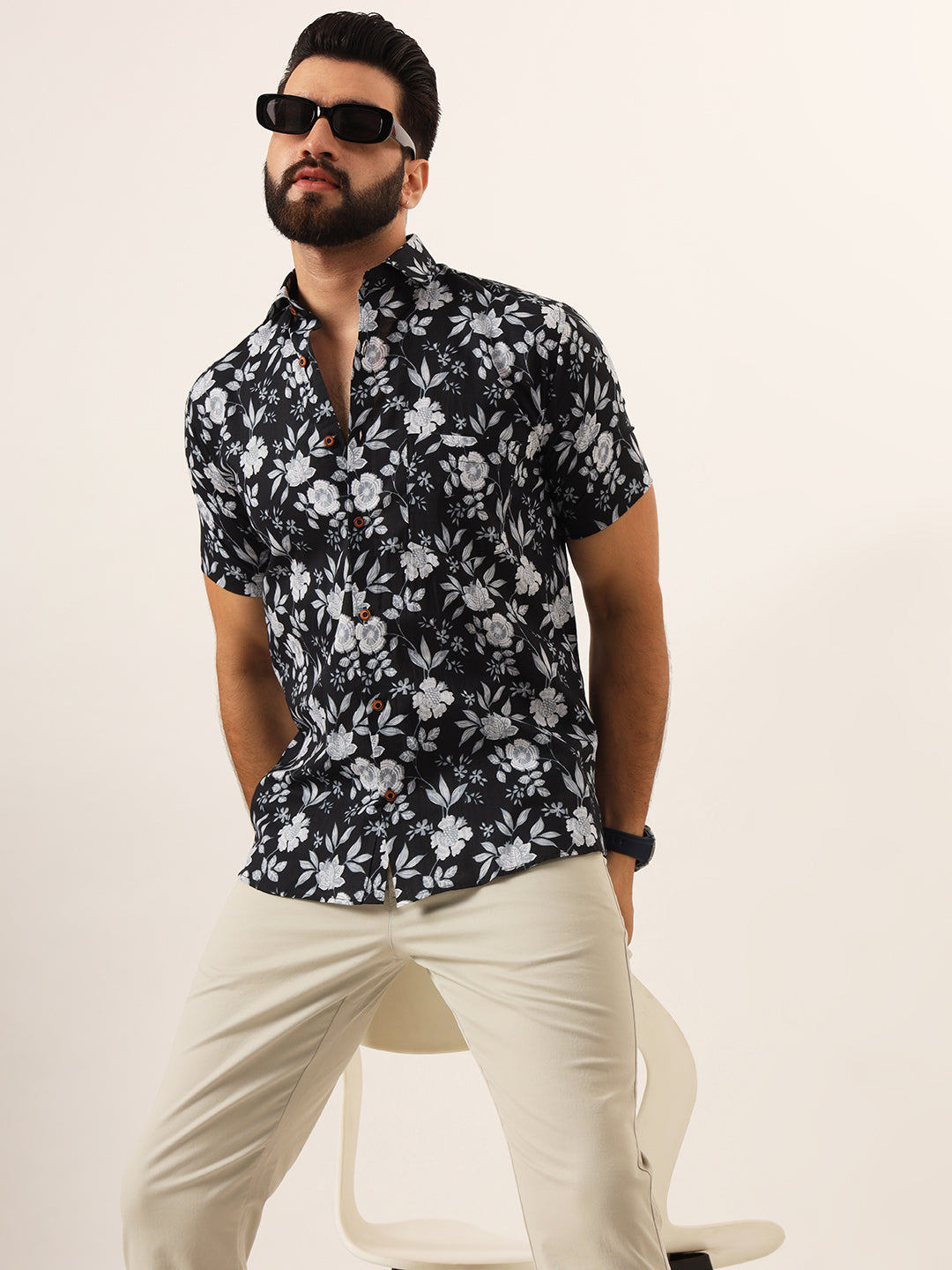 black floral dress shirt YourTies Black Mens Shirt Pink Jacquard Floral Long Sleeve Dress Shirt S