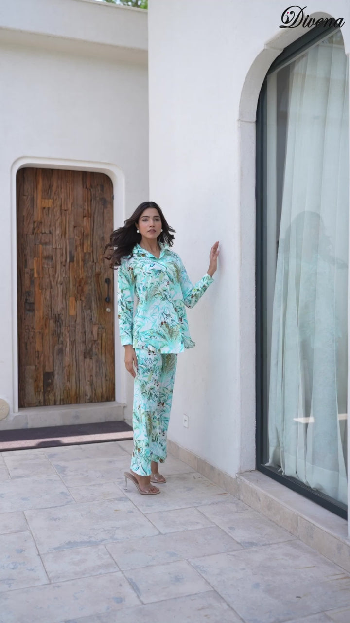 Divena Sky Blue Floral Printed Rayon Co-ord Set