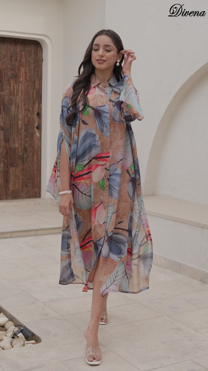 Divena Blue Multi Digital Printed Chinon Kaftan