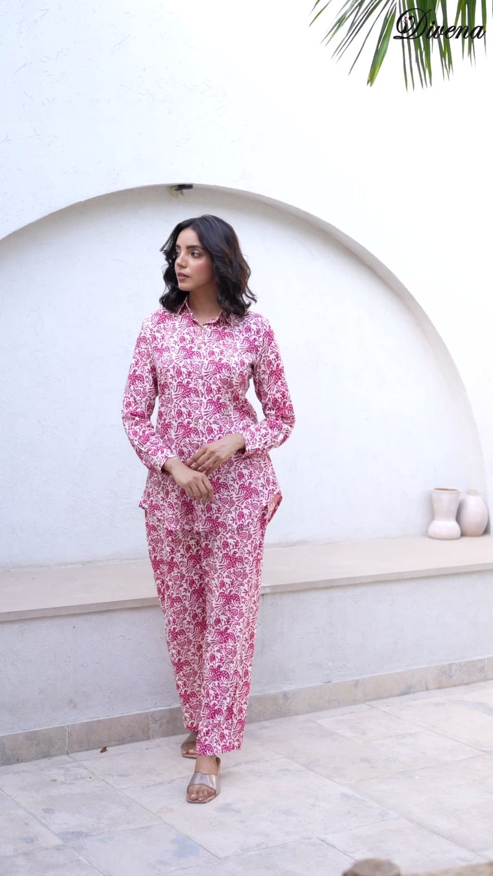 Divena Red Floral Printed Rayon Co-ord Set