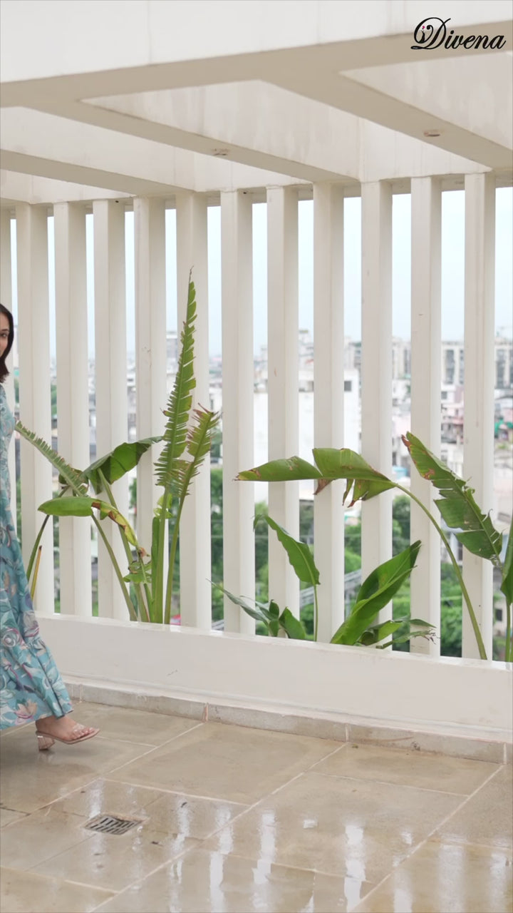 Divena Sky Blue Rayon Flare Dress