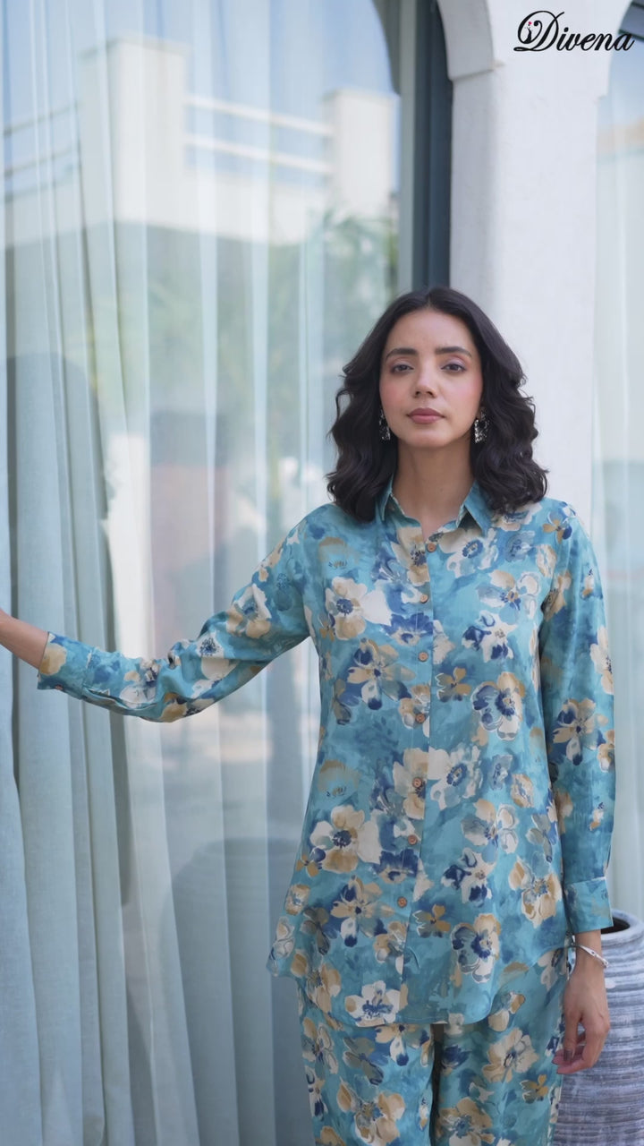 Divena Blue Floral Printed Rayon Co-ord Set