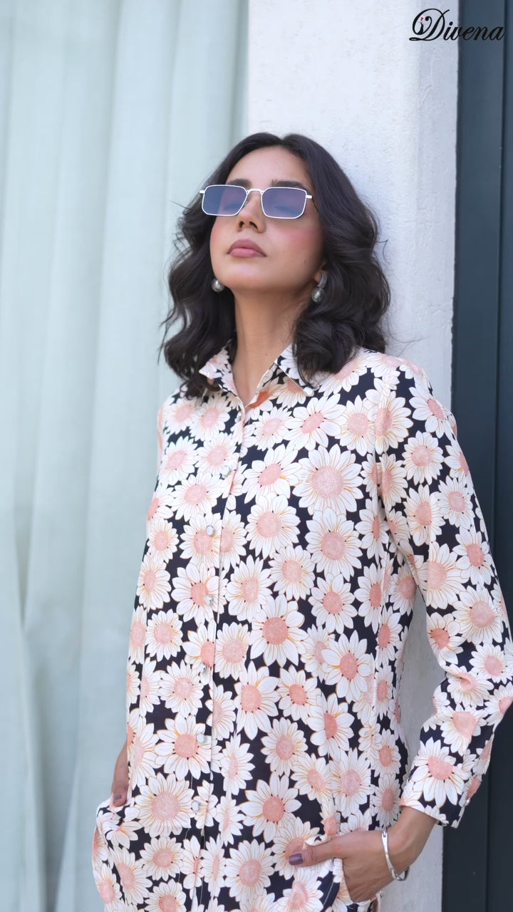 Divena Black Floral Printed Rayon Co-ord Set