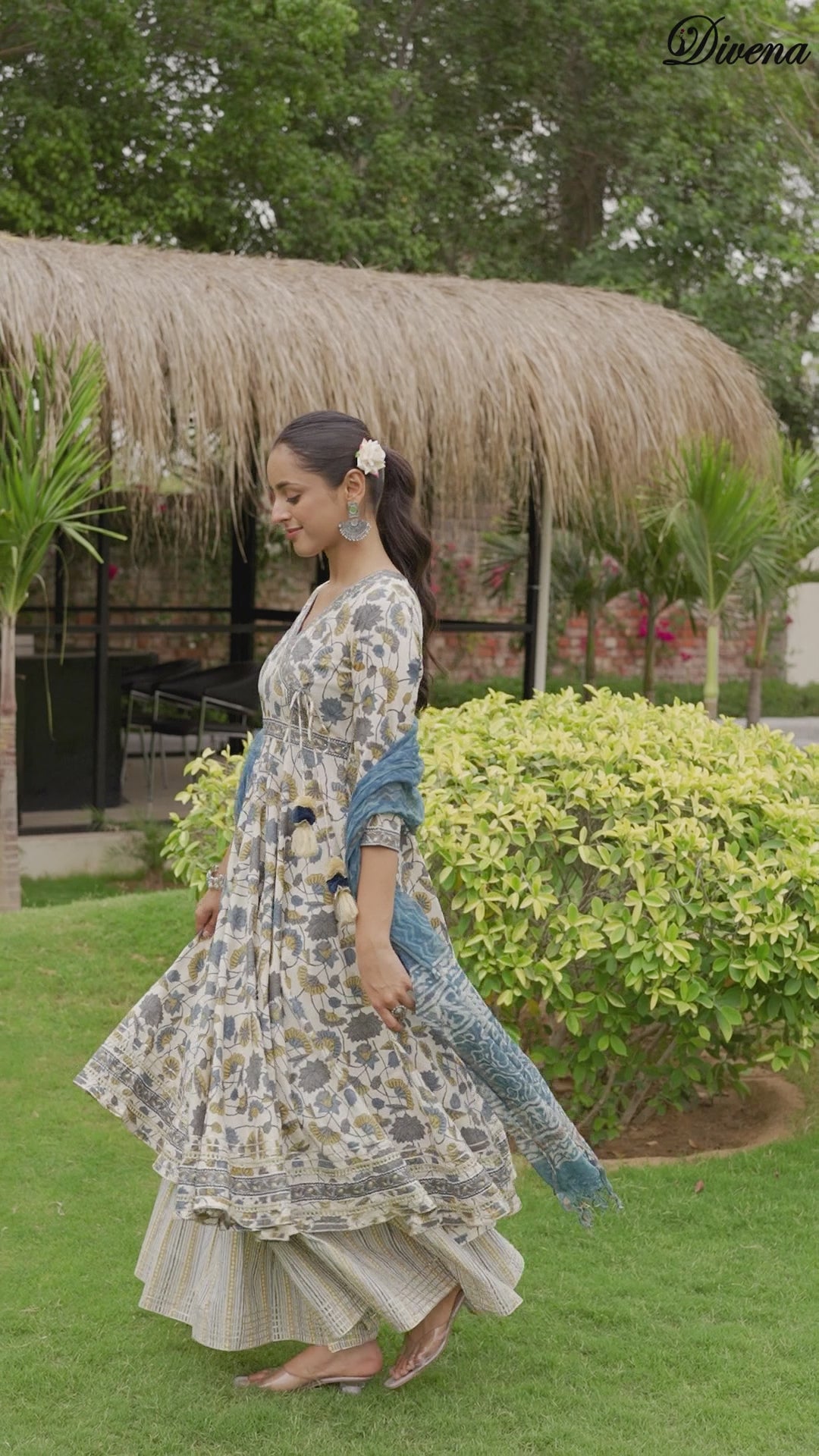 Divena offWhite Floral Print Cotton Kurta Sharara set for women