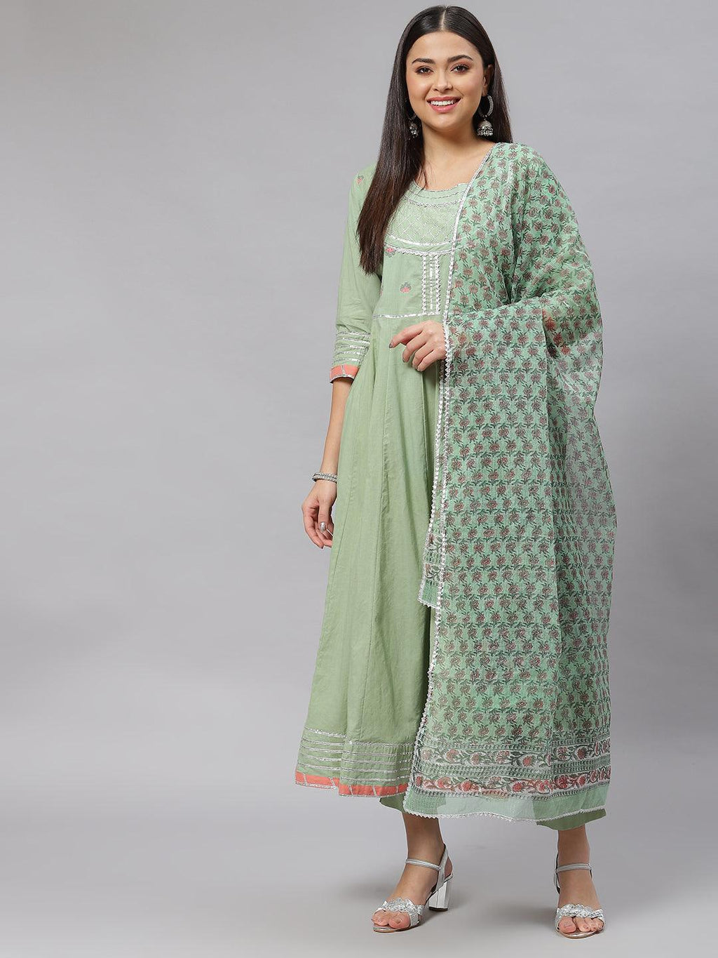 Deep Green Anarkali Kurta Set With Dupatta For Women