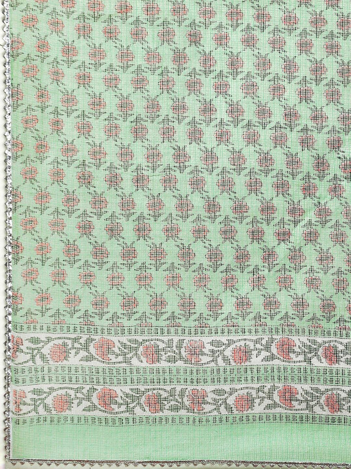 Divena Solid Green Anarkali Kurta Pant Set with Kota doria dupatta - divena world