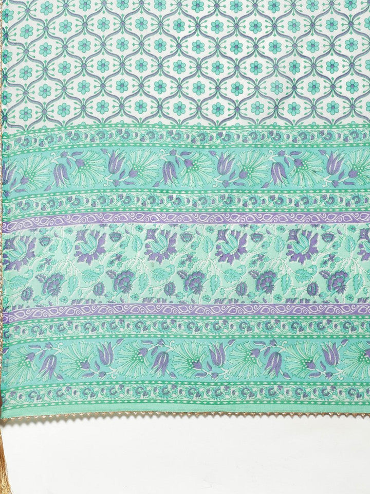 Divena Seagreen Cotton kurta Pant set with Dupatta - divena world