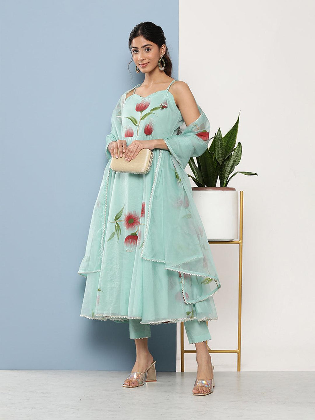 Divena Sky Blue Cotton kurta Pant set