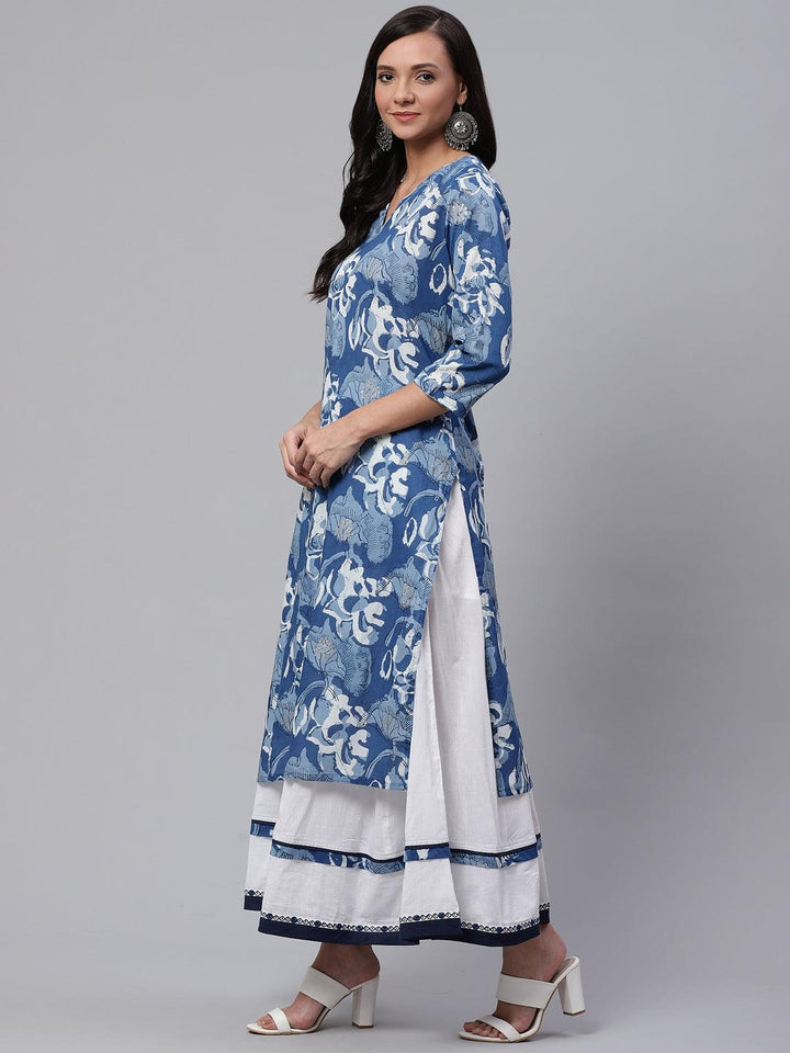 Divena Blue Cotton Kurta With Mulmul Sharara - divena world