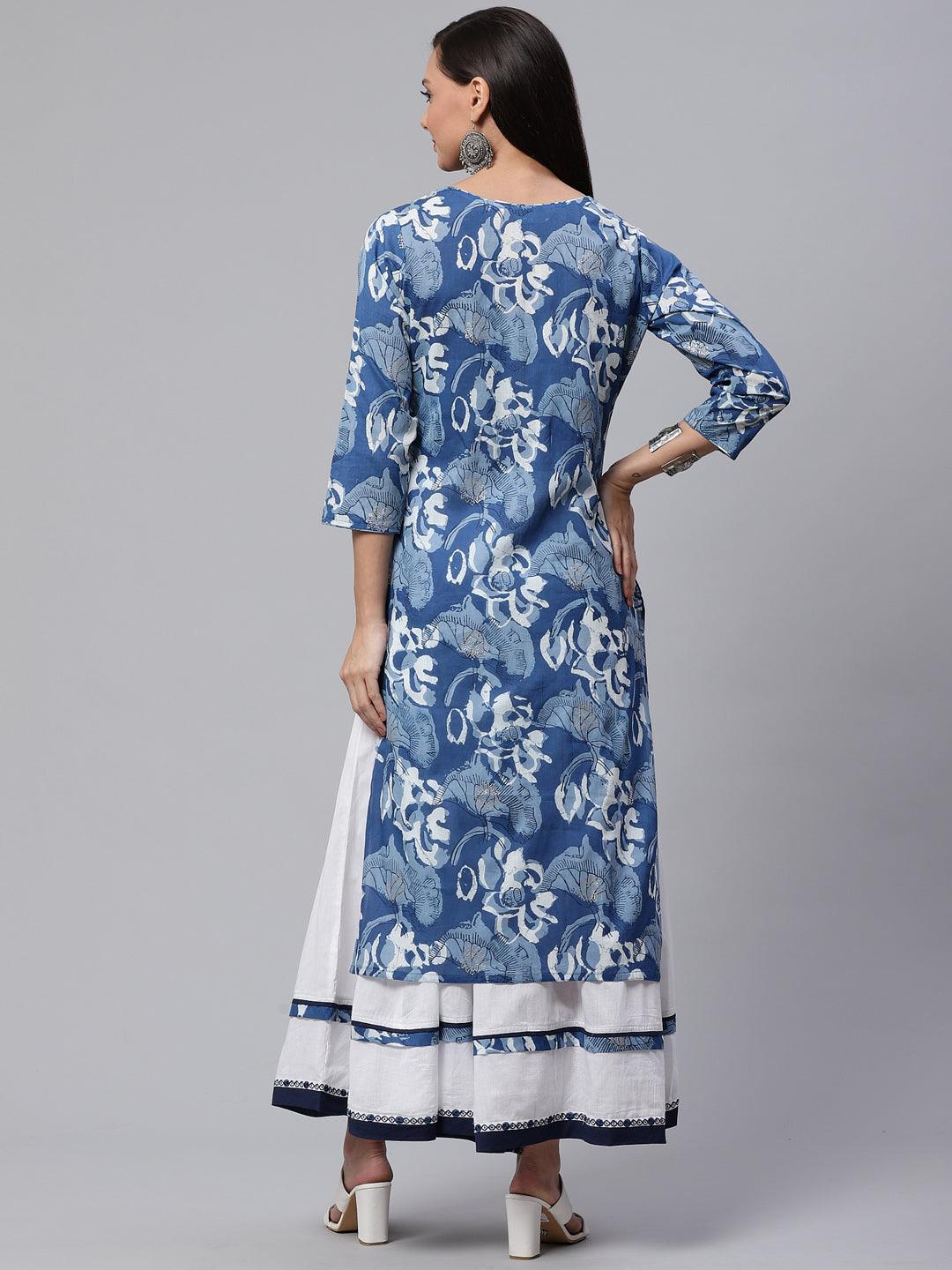 Divena Blue Cotton Kurta With Mulmul Sharara - divena world