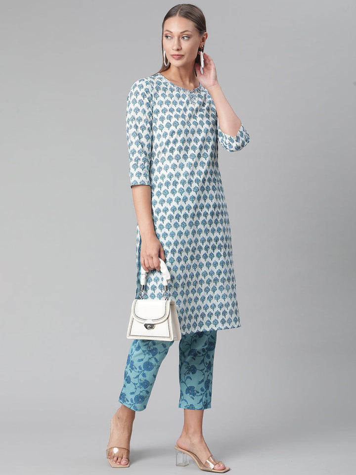 Divena White Cotton Kurta Pant set - divena world