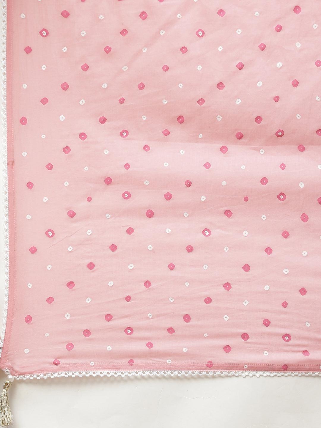 Divena Pink Cotton A-line kurta Pant set with Dupatta - divena world