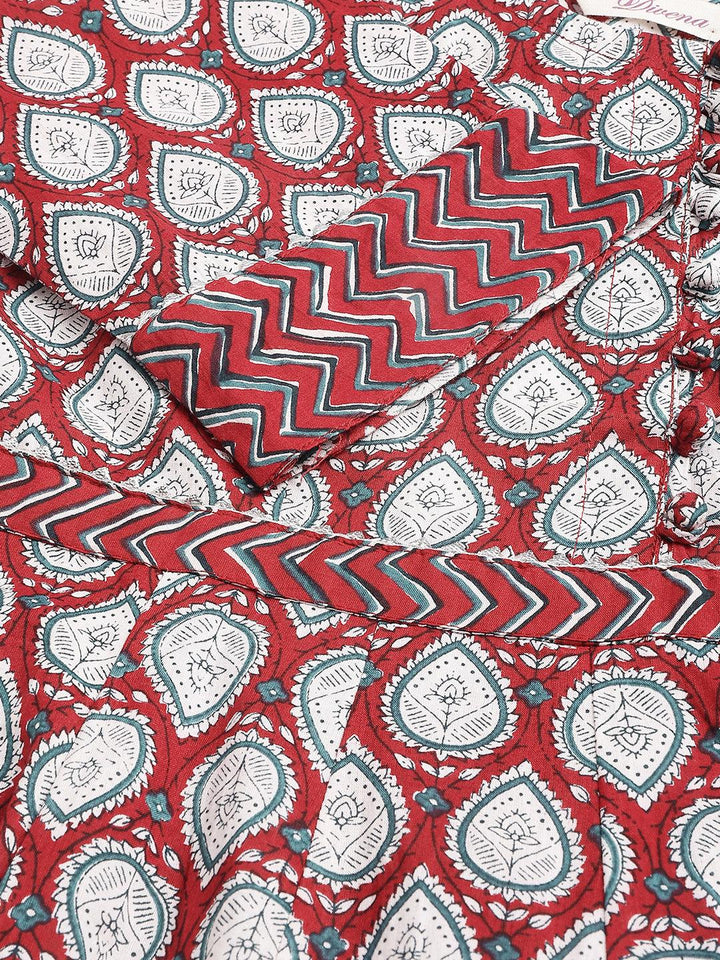 Divena Maroon Cotton Anakali Kurta pant set with Dupatta - divena world