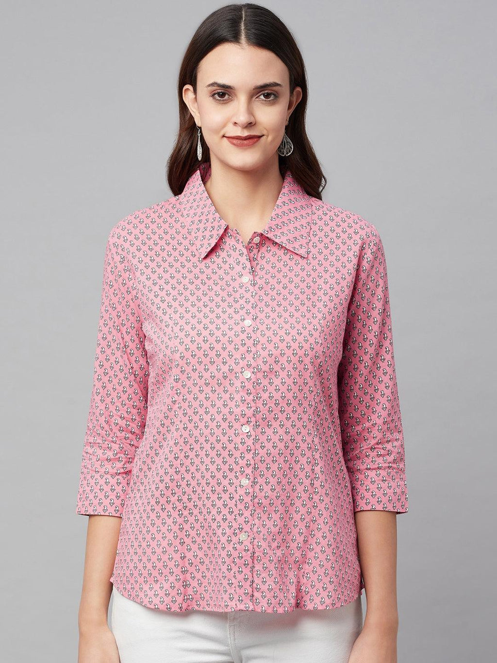 Divena Pink Multi Colored Floral print Cotton Regular Top main image 1