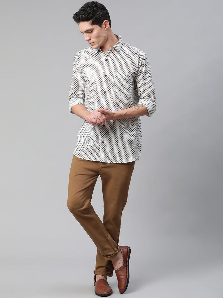 Millennial Men White  & Black Cotton  Full Sleeve  Shirt for Men-MMF0288 - divenaworld.com