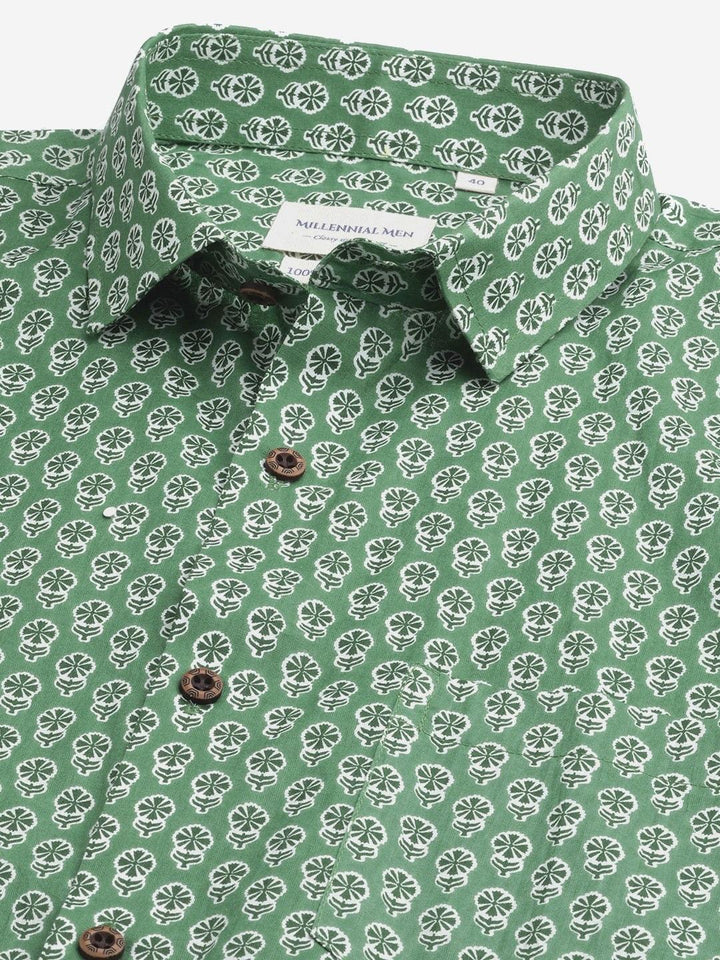 Millennial Men Green & White  Cotton  Full Sleeve  Shirt for Men-MMF0290 - divenaworld.com