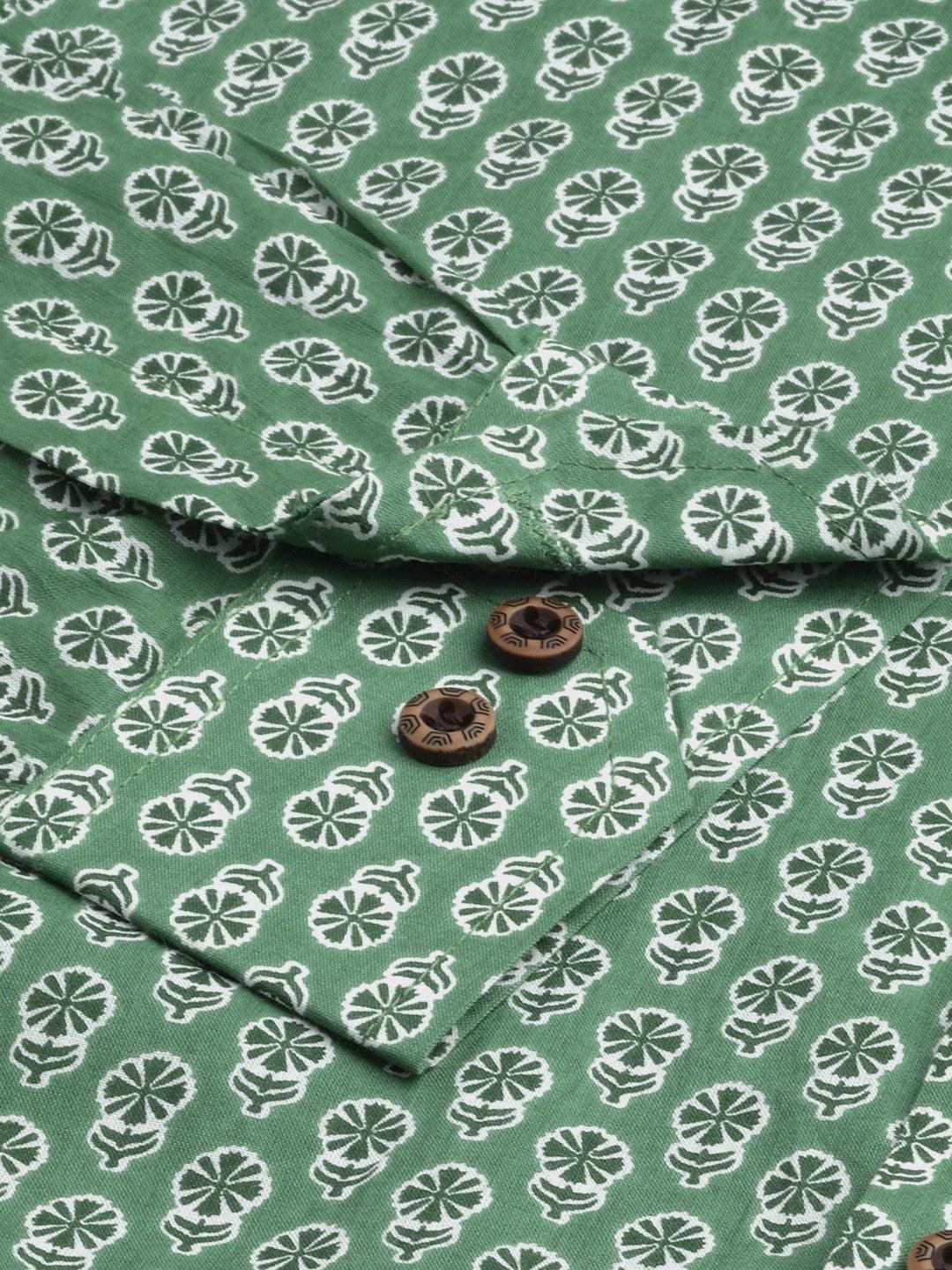 Millennial Men Green & White  Cotton  Full Sleeve  Shirt for Men-MMF0290 - divenaworld.com