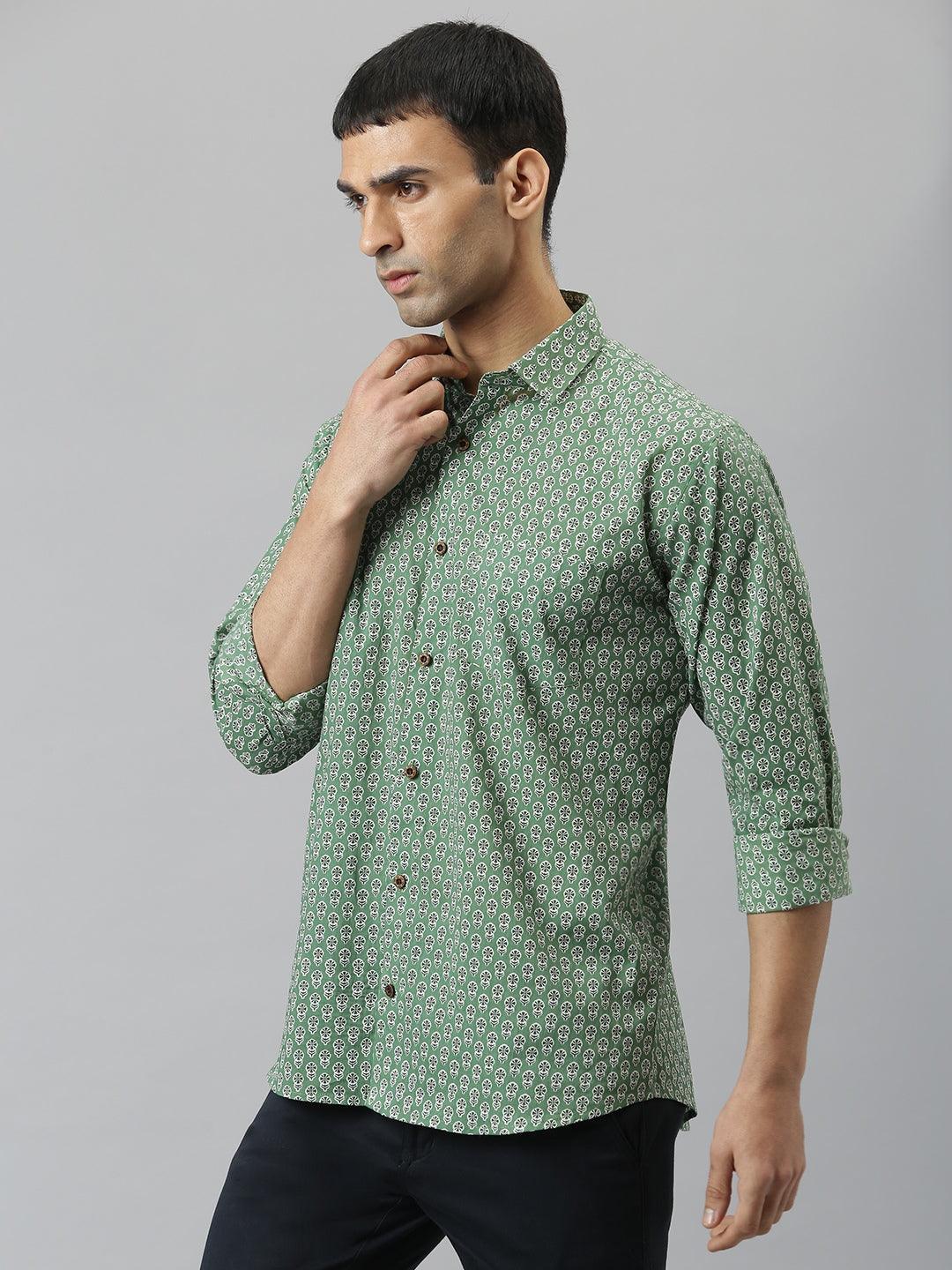 Millennial Men Green & White  Cotton  Full Sleeve  Shirt for Men-MMF0290 - divenaworld.com