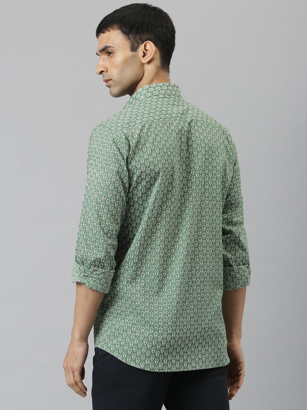 Millennial Men Green & White  Cotton  Full Sleeve  Shirt for Men-MMF0290 - divenaworld.com