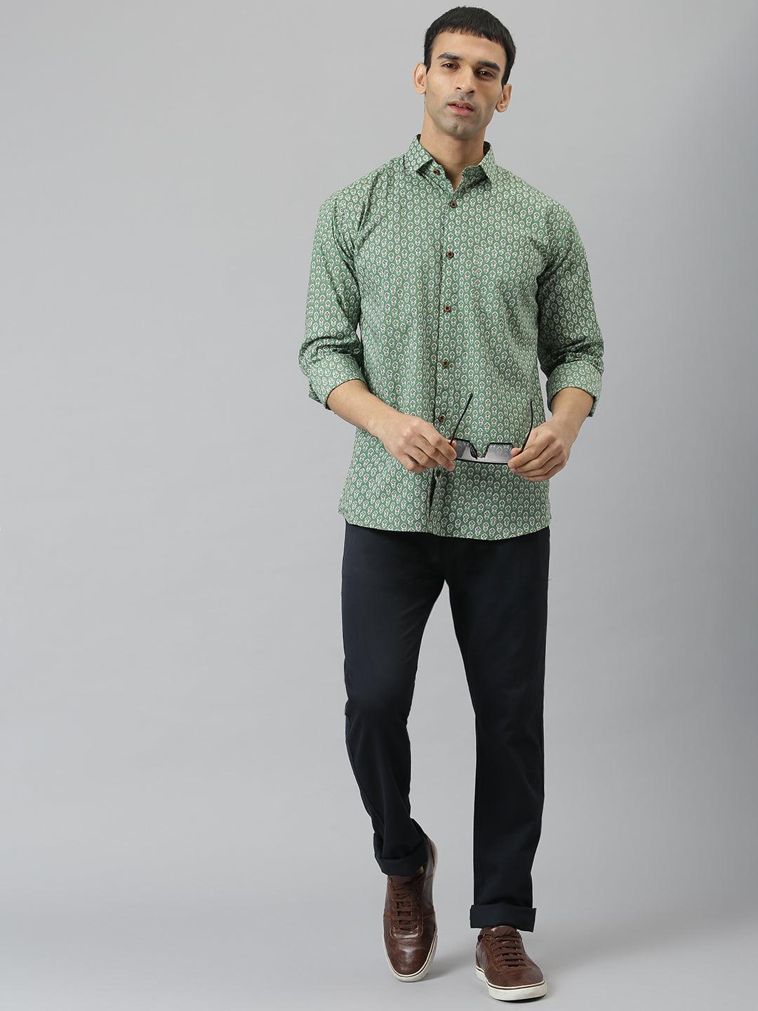 Millennial Men Green & White  Cotton  Full Sleeve  Shirt for Men-MMF0290 - divenaworld.com