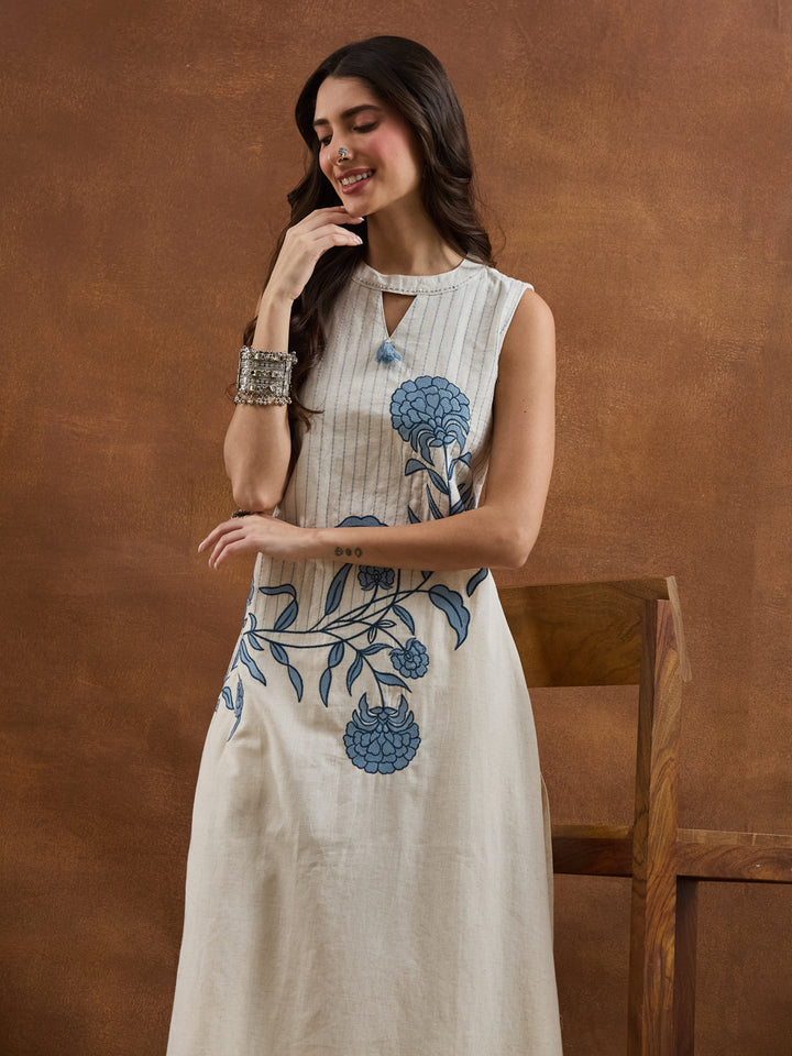 Divena Embroidered Cotton White Straight Fit Co-ords Set